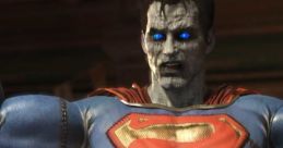 Zombie Superman character showcasing muscular physique and glowing blue eyes, ideal for prank call inspiration and humor.