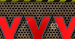 Bold red "XXX" symbol on a textured metal background, framed by yellow and black caution stripes, indicating adult content.