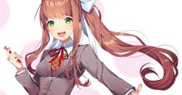 Cheerful anime girl in school uniform with long brown hair and green eyes, representing Lit Memez culture and style.