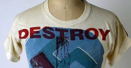 Vintage t-shirt featuring bold "DESTROY" graphic and artistic design, combining imagery and iconic style elements.