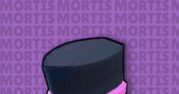 Mortis character design featuring a spooky face, black hat, and purple background, popular in gaming communities.