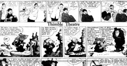 Thimble Theatre comic strip featuring humorous dialogue about stealing a newspaper and a nugget of pure gold.