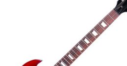 Cherry red electric guitar with a classic design, featuring dual pickups and bass boost controls for enhanced sound.