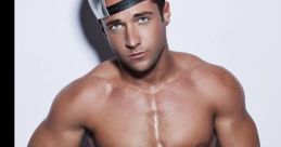 Stylish young man with abs in sparkling shorts and silver cap, showcasing a confident and playful fashion statement.