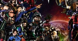 Iconic characters from Ultimate Marvel vs Capcom battle on a cosmic backdrop, showcasing epic cross-universe action and style.