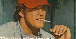 Winston Ultra cigarette advertisement highlighting low tar and unique taste, featuring a man in a baseball cap.