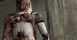 Disturbing creature from Silent Hill, showcasing horror elements with grotesque features and a blood-stained appearance.