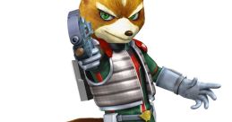 Fox McCloud, hero of Star Fox 64, poses with a blaster, showcasing his tactical gear and determined expression.