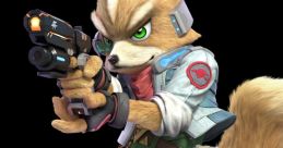 Peppy Hare from Star Fox, aiming with a blaster, showcasing his distinctive fox character design and vibrant colors.