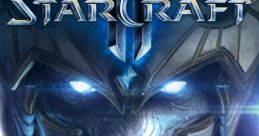 StarCraft II logo featuring a mysterious character with glowing eyes, showcasing iconic sci-fi elements in gaming.