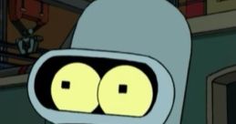 Bender from Futurama, with a mischievous grin, showcasing his iconic robotic features in a playful moment.