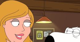 Bonnie chats with Brian at the bar, enjoying drinks and a playful conversation in Family Guy's lively setting.