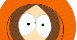 Kenny from South Park in iconic orange parka, featuring large eyes and a playful expression. Classic character design.