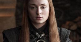 Sansa Stark displays a confident expression, wearing intricate attire, symbolizing her strength in a challenging environment.