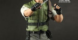 Chris Redfield collectible figure in tactical gear, wielding a knife, inspired by Biohazard. Perfect for fans and collectors.