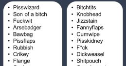 List of various swear words including humorous and unique terms for offensive language, offering linguistic insights.