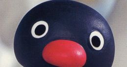 Pingu character with a cheerful expression, featuring a black body and red beak, known for saying "Noot noot!" in the show.