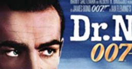 Sean Connery as James Bond in "Dr. No," featuring a dramatic pose with a gun against a tropical backdrop.