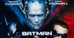 Batman & Robin movie poster featuring George Clooney, Uma Thurman, and Arnold Schwarzenegger in iconic roles.