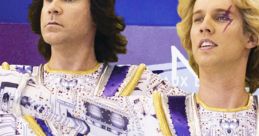 Two flamboyant skaters in futuristic costumes from "Blades of Glory," showcasing their stylish and vibrant outfits on ice.