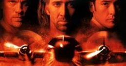 Iconic poster for "Con Air" featuring Nicolas Cage, John Cusack, and John Malkovich, set against a fiery backdrop.