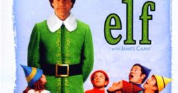 Will Ferrell as Buddy the Elf surrounded by colorful characters in a festive scene from the classic holiday movie "Elf.