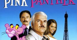 The Pink Panther cast features Steve Martin and the iconic pink panther, set against the Eiffel Tower backdrop.