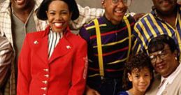 Cast of "Family Matters" smiling together, showcasing memorable characters from the iconic 90s sitcom about family life.