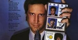 Fletch movie poster featuring Chevy Chase holding press IDs while aiming a gun, showcasing his comedic identity changes.