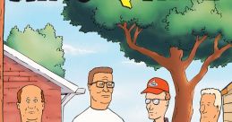 The main characters from "King of the Hill" enjoying drinks in a backyard, capturing their iconic Texas vibe and camaraderie.