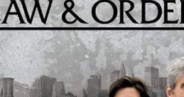 Cast of Law & Order showcases iconic characters in a dramatic urban backdrop, reflecting legal and crime themes.