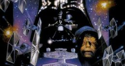 Darth Vader looms over iconic scenes from Star Wars: Episode V, featuring the Millennium Falcon and TIE fighters in space.