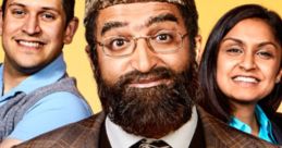 Three characters from "Citizen Khan" smiling together, showcasing British-Pakistani culture and humor in vibrant attire.