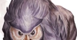 Fierce-looking Owlbear with gray feathers, sharp eyes, and a powerful stance, blending owl and bear features. Perfect for fantasy art.