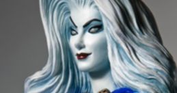 Stunning Lady Death statue with striking blue accents and dramatic white hair, showcasing her iconic character design.