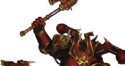 Khorne Berserker wielding an axe and hammer, adorned in red armor, ready for battle in Warhammer 40,000 universe.