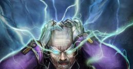 Distressed Psyker from Warhammer 40,000 channeling psychic energy amidst swirling lightning and chaos.