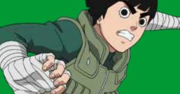 Rock Lee in dynamic pose, showcasing his ninja attire and bandaged hands, embodying determination and strength.