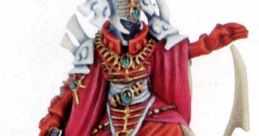 Detailed Bonesinger miniature from Warhammer 40K, featuring ornate red robes and a unique sculpted base.