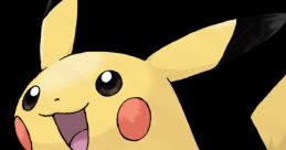 Pikachu ピカチュウ with a joyful expression, showcasing its iconic yellow color and lightning bolt tail against a black backdrop.