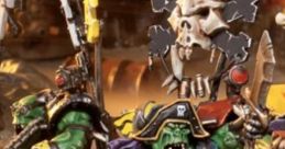 Ork Flash Gitz from Warhammer 40,000 with distinctive pirate-themed armor and weaponry in a dynamic tabletop scene.