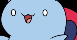 Cute blue Catbug character from "Bravest Warriors" with a red ladybug shell, smiling and waving joyfully.