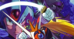 Zero and X from Mega Man X7, with intense action and iconic robot enemies in a vibrant, dynamic scene.