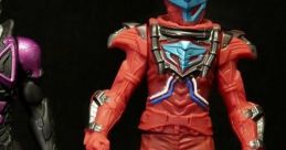 Kamen Rider figure in vibrant red and blue armor, showcasing details from the 仮面ライダーシリーズ 6 collection.