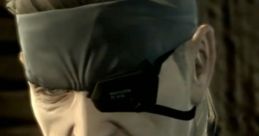 Close-up of Metal Gear Solid's Snake, featuring his iconic eyepatch and serious expression, embodying stealth and determination.