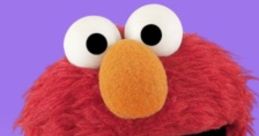 Elmo, the beloved red Muppet, smiles excitedly against a purple background, showcasing his playful and cheerful personality.