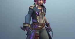 Maeve from Paladins, with pink hair and a stylish coat, wields dual daggers, showcasing her stealthy character design.