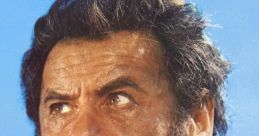 Eli Wallach portrays a rugged character with intense expression, set against a bright blue sky. Drama and tension captured.