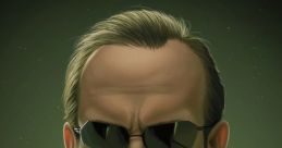 Agent Smith, iconic character from The Matrix, exudes cold intensity with slicked-back hair and dark sunglasses.