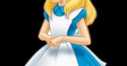 Alice from Alice in Wonderland, wearing her iconic blue dress and white apron, smiles with curiosity and adventure.